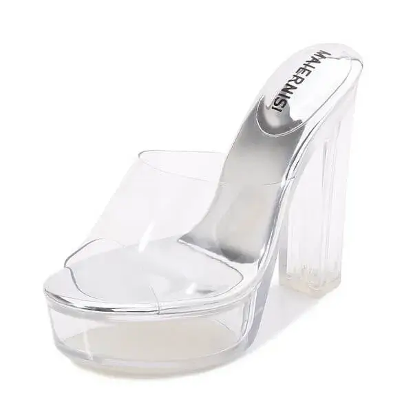 Valtensis Women Fashion Plus Size Transparent Crystal Chunky Heel Platform High