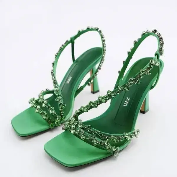 Valtensis Women Fashion Plus Size Sexy Rhinestone Strap Square Toe Heeled Sandals